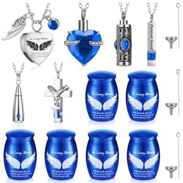 Imagem de Ecation Conjunto de 12 colares de joias de cremação de urna pequena para cinzas, urnas de lembrança de aço inoxidável, medalhão, mini suportes de cinzas à prova d'água para humanos, adultos, mulheres