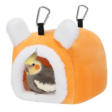 Imagem de MEWTOGO Ninho de pássaro quente com tapete de suporte de carga forte e entrada ampla - Casa de pássaros confortável de pelúcia de inverno para acessórios de gaiola, cama média para pássaros calopsitas
