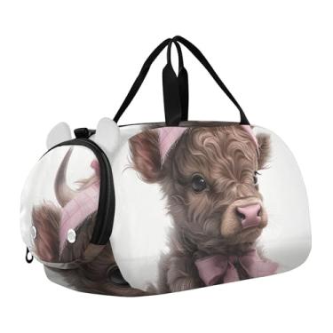 Imagem de Bolsa esportiva para meninos Lemon Blossom de fim de semana, bolsa de viagem para meninas, bolsa esportiva, Lindo bezerro de vaca Highland, Clássico