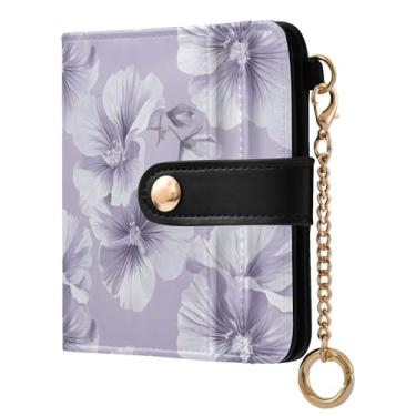 Imagem de SEHANY Carteira feminina elegante com flores roxas com bloqueio de RFID, compacto, porta-cartão de crédito de couro PU, dobrável para moedas, carteiras para mulheres e adolescentes