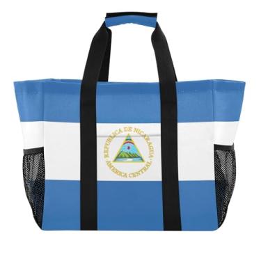 Imagem de Sacola de compras de cozinha reutilizável com desenho animado de praia bolsas utilitárias femininas embaláveis para piscina bolsa de barco cinza moderno, Bandeira da Nicarágua, 15.4 X 9.8 X 12.8 inch