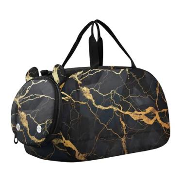 Imagem de Bolsa esportiva para meninos e crianças pequenas, bolsas de viagem para meninas, academia, bagagem infantil, arte pop, vaca highland, Padrão de mármore preto e dourado, Clássico