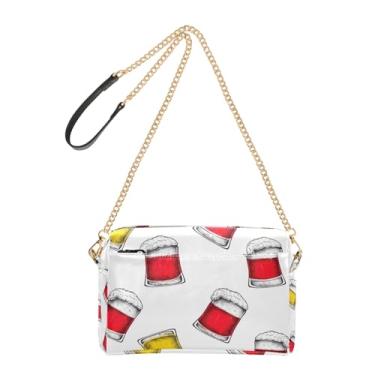 Imagem de Bolsa transversal feminina bolsa para celular bolsa de ombro de couro PU alça de corrente vermelha amarela canecas cerveja branca
