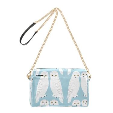Imagem de Joitme Bolsa feminina tiracolo bolsa de celular branca corujas da neve azul claro alça de couro PU bolsa de ombro