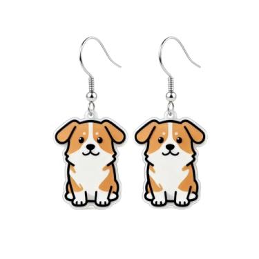 Imagem de OSCCI Adoráveis brincos de acrílico para filhotes de cachorro – Ganchos de liga durável, com tema de animal de estimação fofos, ótimos para roupas casuais e de festa, Acrílico, Sem pedra preciosa