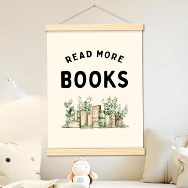Imagem de CWIOQPYI Ler mais livros moldura para cabide de pôster, decoração de canto de leitura para sala de aula, arte de parede boho de 30,5 x 40,6 cm para decoração de biblioteca de clube de livros - D17
