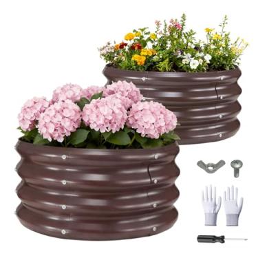 Imagem de GOOZOO 2 canteiros de jardim elevados galvanizados, 6 x 0,6 x 0,3 m, kit de cama de jardim elevado para jardinagem ao ar livre, caixa redonda de metal para vegetais, frutas, flores (marrom)