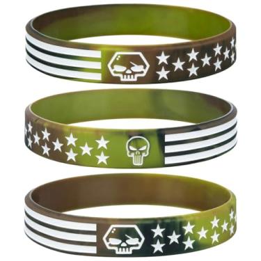 Imagem de Sainstone Pulseiras de silicone com caveira de bandidos policiais, bandeira americana, linha azul fina, presentes para policiais, patriotas, USMC, homens e mulheres, Large, Borracha, borracha