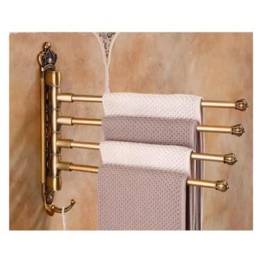Imagem de Toalheiro giratório de luxo com gancho para banheiro rústico dourado metal barra de toalha montada na parede, braço dobrável giratório organizador de barra de toalha