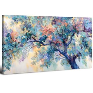 Imagem de Árvore da Vida Colorida Arte de Parede Abstrata Natureza Decoração de Parede Aquarela Rosa Verde Imagens para Sala de Estar Graffiti Planta Botânica Impressões em Tela Pintura Arte Escritório Quarto