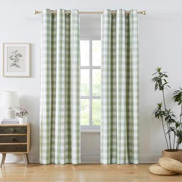 Imagem de Amzdecor Cortinas blecaute xadrez de búfalo branco verde sálvia 84 polegadas para quarto, sala de estar, fazenda, cortinas padronizadas, isolamento térmico, isolamento acústico, ilhós, tratamento de