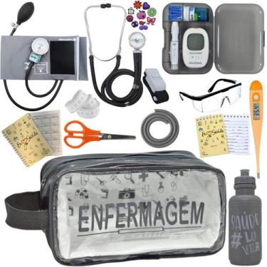 Imagem de Kit de Enfermagem Aparelho de  Pressao Estetoscopio Necessaire Transpa