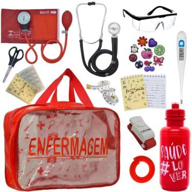 Imagem de Kit Enfermagem Transparente Academico Aparelho Pressao Bolsa Estetocóp