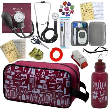 Imagem de Kit de Enfermagem Aparelho de  Pressao Estetoscopio Necessaire Estampa