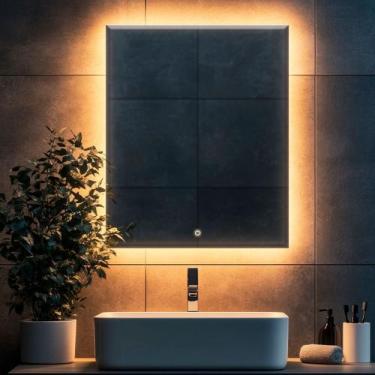 Imagem de Espelho Bisotê Com Led 60x40 Cm Retangular Sala Banheiro - Flash Glass