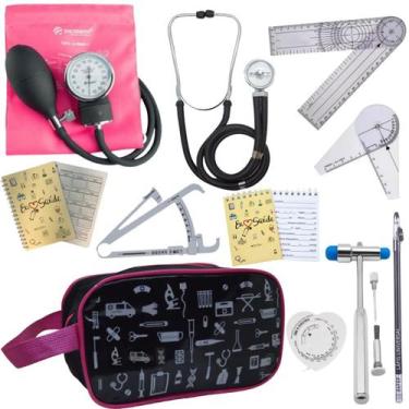 Imagem de Kit Fisioterapia Necessaire Estampada Goniometro Martelo Buck Fita Imc