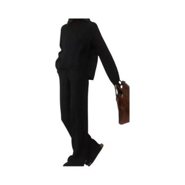 Imagem de Conjunto De Moletom Feminino Branco De Tricô: Suéter Gola Alta E Calça