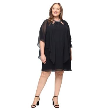 Imagem de S.L. Fashions Vestido feminino plus size capelet manga cascata com decote recortado, vestido para ocasiões especiais, Preto, 48