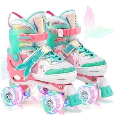 Imagem de Patins Quad Ajustável Infantil com Freio Frontal – Conforto e Segurança(SEREIA VERDE SEM KIT,DO 28 AO 32)
