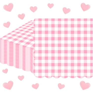 Imagem de 100 guardanapos de guingão rosa descartáveis - guardanapos de papel xadrez rosa e branco - guardanapos de jantar xadrez recortados para meninas mulheres casamento aniversário chá de bebê piquenique