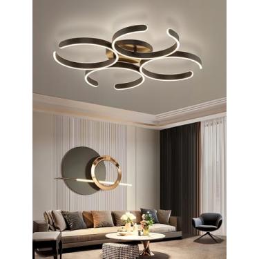 Imagem de Luminária de teto LED moderna para sala de estar, semicircular, com intensidade ajustável e controle remoto. Ideal para salas de jantar, restaurantes e quartos. (Preta)