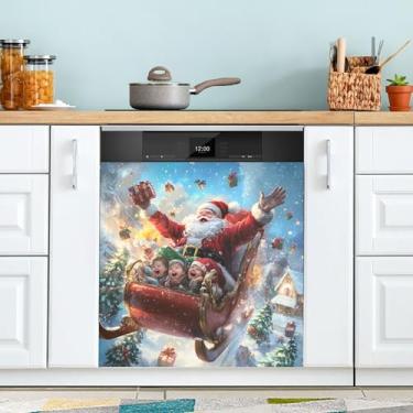 Imagem de xigua Capa magnética de Papai Noel de Natal, adesivos magnéticos decorativos antiarranhões para painel de geladeira e lava-louças, decoração personalizada de cozinha doméstica 58 x 66 cm