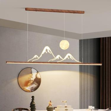 Imagem de Luminária pendente LED para mesa de jantar, lustre LED moderno, design linear, dimerizável com controle remoto, altura ajustável, ideal para cozinha, sala de estar, bar e escritório (120 cm)