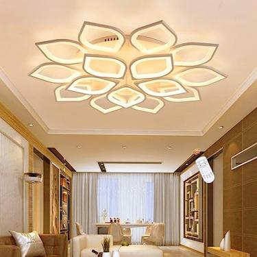 Imagem de Luminária de teto LED moderna para sala de estar, com intensidade regulável e controle remoto. Design criativo com cúpula de acrílico em formato de flor de lótus. Ideal para quartos, salas d
