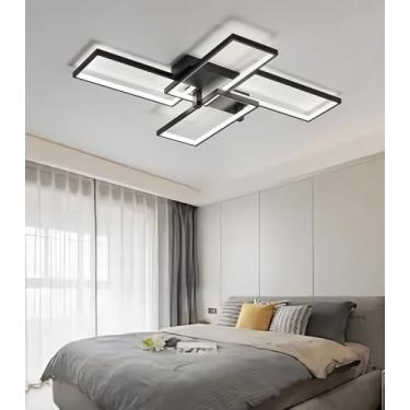 Imagem de Luminária de teto LED moderna, 4 lâmpadas quadradas, dimerizáveis, com controle remoto, lustre para sala de estar, 3000K-6000K, luminárias de acrílico ajustáveis para sala de jantar, quarto