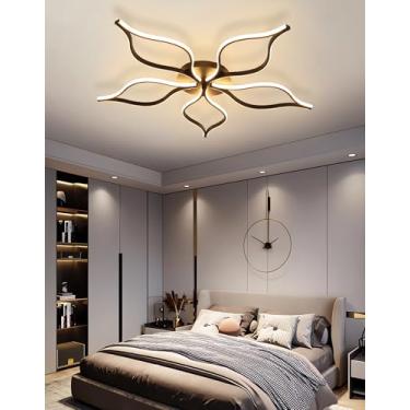 Imagem de Luminária de teto LED moderna em formato de flor para sala de estar, com controle remoto, ideal para quarto, sala de jantar e escritório (5 lâmpadas).