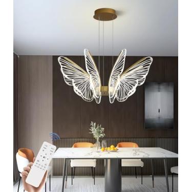 Imagem de Lustre moderno de LED em formato de borboleta, com controle remoto e intensidade ajustável, luminária pendente elegante e luxuosa, ideal para sala de estar, quarto e sala de jantar (8 lâmpad