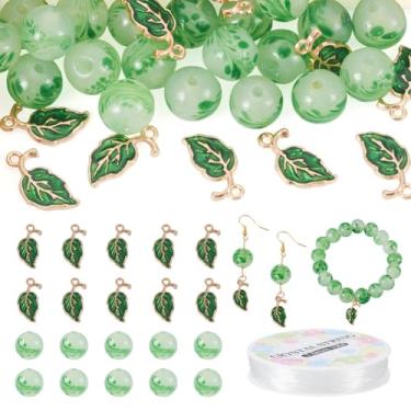 Imagem de Beadthoven Kits de fabricação de pulseiras de liga de folha, pingentes de esmalte redondos, contas espaçadoras soltas com fio de cristal elástico para fazer joias, brincos, colar, artesanato, faça