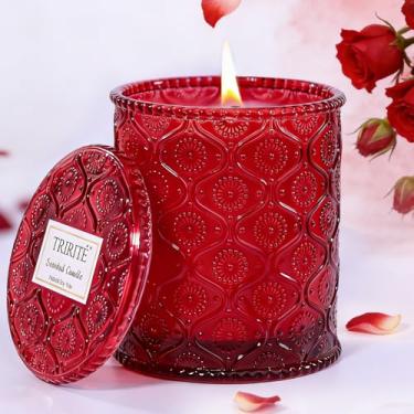 Imagem de Vela perfumada de rosa vermelha, velas perfumadas de cera de soja para mulheres no Dia dos Namorados, vela grande | 50 horas de queima de velas de aromaterapia para casa