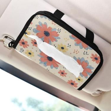 Imagem de SEHANY Porta-lenços de papel de carro floral fofo colorido, caixa de lenços para carro, viseira solar, porta-guardanapos retangular, dispensador de máscara de carro, caixa de lenços para veículos