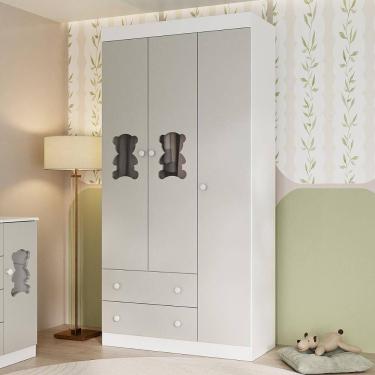 Imagem de Guarda-roupa Infantil 92cm Com Vidro 3 Portas E 2 Gavetas Teddy Multimóveis Mp4487 Branco/off White Branco/off White