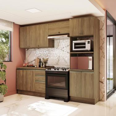 Imagem de Armário De Cozinha Completa Torre Quente 100% Mdf 270cm Nogueira Celeste Kappesberg