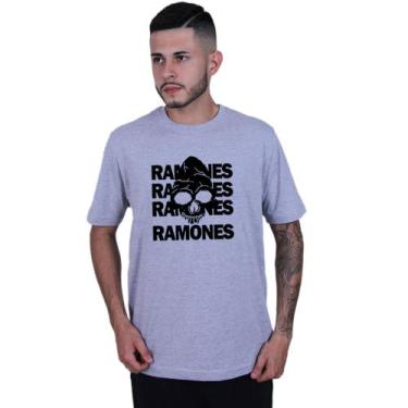 Imagem de Camiseta Unissex Ramones Caveira World Rock, Cinza, M