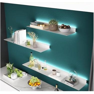 Imagem de Lxhong 1pcs Prateleira De Parede De Metal Flutuante Prateleira De Imagem Com Luz Led Iluminada Embutida Para Barra De Entrada Bancada Sala De Estar Banheiro, Prateleira Rústica Mo, White, 80x20x6cm