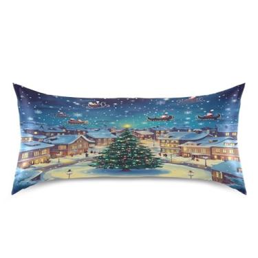 Imagem de Blueangle Fronha de cetim com desenho animado Snow Town para cabelo e pele, fronha de seda, tamanho king (50,8 x 101,6 cm) - Capas de almofada de cetim refrescantes com fecho de envelope (428)