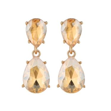 Imagem de Brincos femininos com pingente de gota de cristal clássico para noivas, Medium, Cristal, Sem pedra preciosa