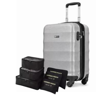 Imagem de Mala Bordo 10kg Expansiva em ABS + Kit Organizador Necessaire 6 pçs (ABS, Waves Prata)