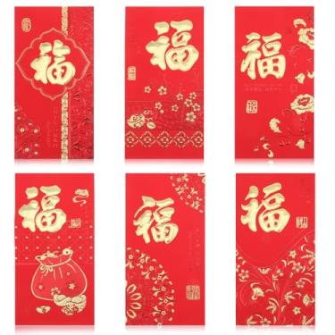 Imagem de 36 envelopes vermelhos de ano novo chinês, bolso vermelho resistente, 6 designs de dinheiro da sorte tradicional chinês, presente de Hong Bao, envelopes para presente de dinheiro da sorte para o