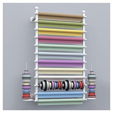 Imagem de Organizador de papel de embrulho de presente para sala de artesanato, organizador de rolos, suporte de pendurar na parede, suporte de cintos, lojas de bolo, floristas, metal (cor: branco, tamanho