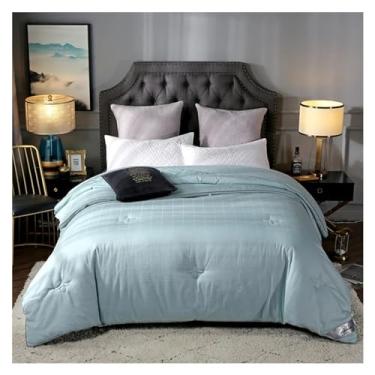 Imagem de Roupa de cama com edredom acolchoado para todas as estações, branco, cinza, respirável, pluma de ganso alternativo, tamanho casal/queen, cama de luxo em uma bolsa (D 220 x 240 cm)