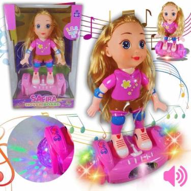 Imagem de Boneca dance Hoverboard Giratória Com Som Luz Carrinho Overboard Skate