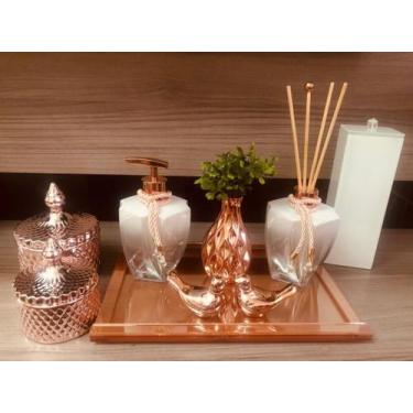 Imagem de Kit Lavabo Luxo Rose Gold Potes Aroma Sabonete Porta Escovas - Ateliê 