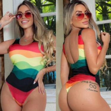 Imagem de Biquini maio feminino praia body colorido ondas coloridas - Dioper Sto