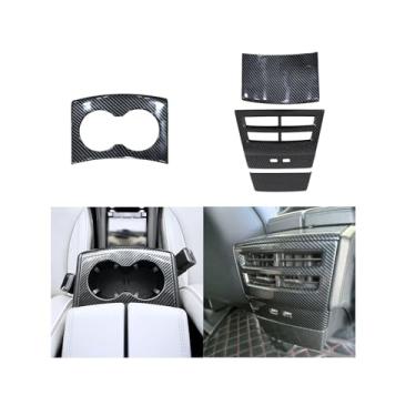 Imagem de OUBOLUN 4 peças acessórios interiores suporte de copo de água acabamento painel e tampa de saída de ar condicionado traseiro para Tesla Model S Mode X 2014-2024 ABS imitação de fibra de carbono