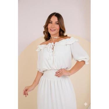 Imagem de Vestido Longo Feminino Ombro a Ombro Moda - Miss Anne, Branco, M, Duna