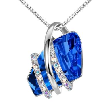 Imagem de Leafael Feminino Colar com Pingente de Pedra Wish com Cristal de Pedra Do Mês Azul Safira para Setembro, Banhado A Ouro Rosa 18K, Corrente de 18" + 2"